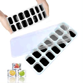 2 Pack Silicone stackable Ice Cube Trays, Reusable Flexible Silicone Ice Cube Trays with Spill-Resistant Removable Lids, Easy Release Ice Maker Tray - Easy to Use & Dishwasher Safe (White+Black)
