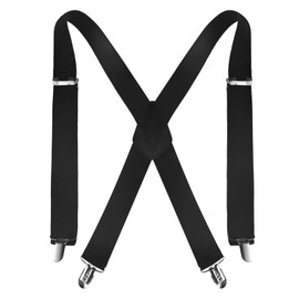 Firschoie Braces, 3.5 cm Wide X-shaped Straps, Length 110 m, with Very Strong 4 Metal Clips, Elastic and Adjustable, Great Fit for Men and Women, One Size, SC BLACK