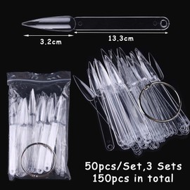 150 Pcs Nail Swatch Sticks with Ring, Clear Pointed Shaped Nail Art Polish Display Tips, Stiletto False Nail Sample Sticks, Nail Practice Color Display Board Manicure Home DIY Salon Supplies