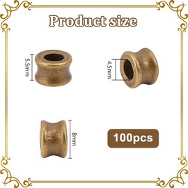 PH PandaHall Pack of 100 Metal Spacer Beads Antique Bronze European Beads Large Hole Beads with 4.5 mm Hole Retro Alloy Column Beads for Bracelets Necklaces Jewellery Braids Hair Decoration