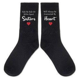 Side By Side Or Miles Apart Sisters Will Always Be Connected By Heart Socks, Friendship Gifts, Gifts For Best Friend/Sister, Funny Socks, Crazy Socks, Novelty Gifts, Casual Cotton Crew Socks Gift.
