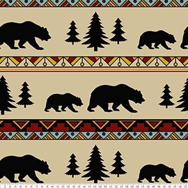Lodge Bear Stripe Anti-Pill Premium Fleece Fabric by The Yard