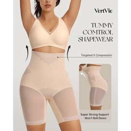 Vertvie Shapewear for Women Tummy Control High Waisted Shapewear Shorts Targeted Compression Body Shaper Bathroom Friendly(Nude,Small)