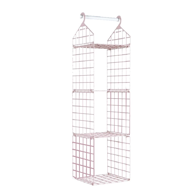 Hanging Closet Organizer 3 Tier Pink Storage Shelf Minimalist Grid