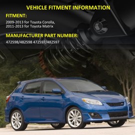 KILOAUTO Front Complete Struts With Coil Spring Assembly fit for 2009-2013 for Toyota Corolla 2011-2013 for Toyota Matrix Quick Suspension Struts Replace 472598/482598 472597/482597