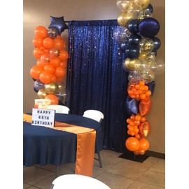 WISPET Navy Blue Sequin Backdrop Curtains 2 Panels 4FTx8FT Glitter Navy Blue Photo Backdrop Drapes Party Wedding Baby Shower Curtain Sparkle Photography Background Backdrop