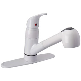 Pfister Pfirst Series Kitchen Sink Faucet with Pull Out Sprayer, Single Handle, Mid Arc, White Finish, G13310WW