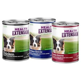 Health Extension Variety Pack of Wet Dog Food Chicken, Lamb Entree, and Turkey Entree Canned - 12.5 Oz / 374g Each, Gluten & Grain-Free, Natural Food for Puppies and Dogs, Added Vitamins & Mineral