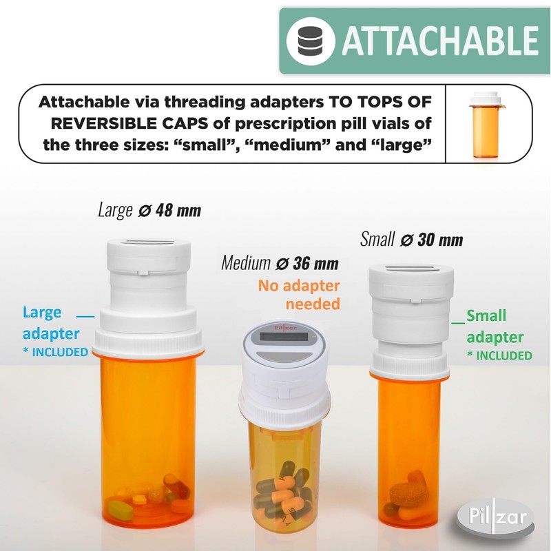 Pillzar Portable Pill Organizer Dispenser with Timer Cap for Medication,
