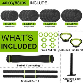 88Lb Dumbbell Sets Adjustable Weights, Free Weights Dumbbells Set for Home Gym, Round Head
