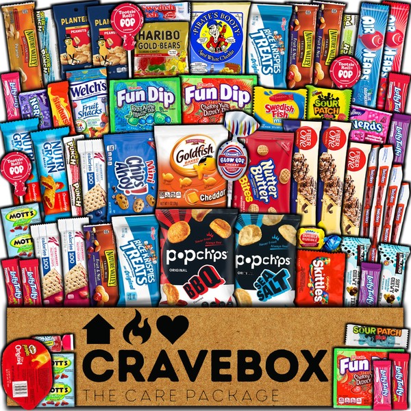 CRAVEBOX Snack Box (55 Count) Easter Variety Pack Care Package Gift Basket Adult Kid Guy Girl Women Men Birthday College Student Office School
