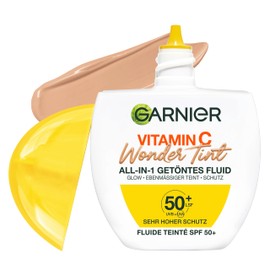 Garnier Vitamin C Wonder Tint All-In-1 Tinted Fluid Medium - Tinted Day Cream with SPF 50+ for Glow & Evenness - Skin Tint with 5% Glycerin, Niacinamide & Vitamin C Against Dark Spots - 40 ml