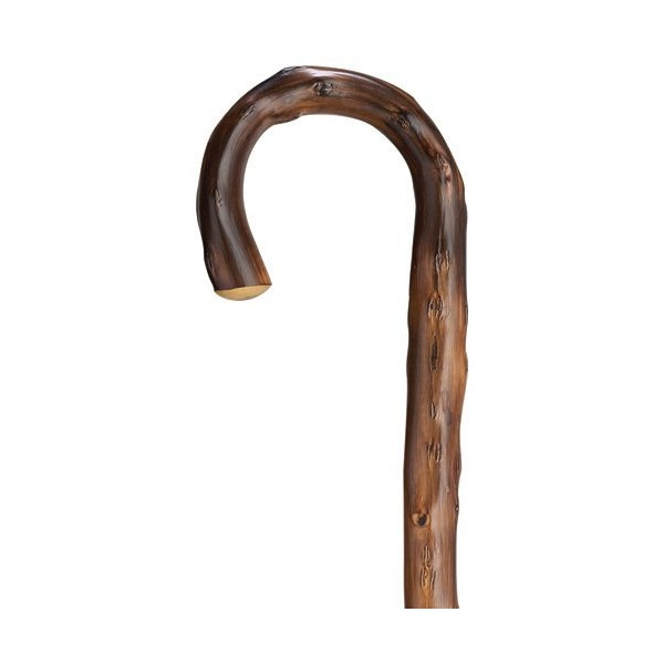 Crook handle, x-long, genuine Congo wood with natural bark finish, 38" long with rubber tip.