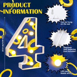 Yuntau Blue and Golden Rings Light Up LED Number 4 Birthday Decoration Sign Blue Golden Cartoon Characters Number Light Table Centerpieces for Cartoon Theme Party Decor Supplies