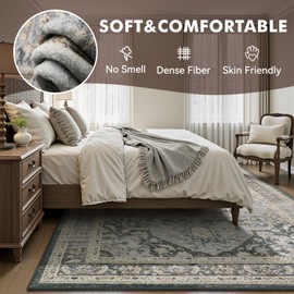 Grey Washable 8x10 Area Rugs for Living Room Rug Bedroom Rug Carpet Neutral Vintage Dining Room Rugs for Under Table Soft Comfortable Non Slip