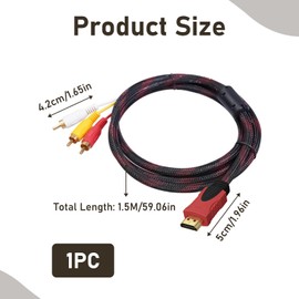 HDMI 3RCA, HDMI auf Cinch Adapter mit Vergoldeten Anschlüssen, Konverter zu AV Video Audio Adapter, Audiokabel 1080p, RCA auf Konverter Kabel mit und RCA Kabeln, FHD Kompatibel