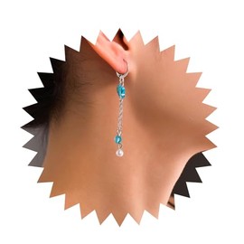 Allereya Vintage Blue Acrylic Butterfly Drop Earrings Pearl Dangle Earrings Silver Long Chain Drop Earrings Blue Resin Bead Earrings Jewelry for Women and Girls