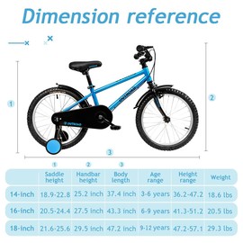 Omelaza Toddler and Kids Bike with Handbrake & Kickstand, Boys and Girls Ages 3-12 Years, Lightweight Bicycle with Training Wheels &Dual Brake (Blue, 14 inch)