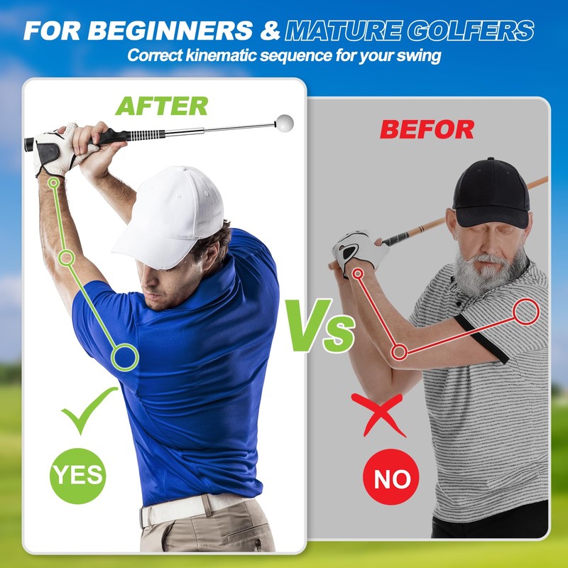 5-in-1 Retractable Golf Swing Training Aid, Indoor & Outdoor Practice