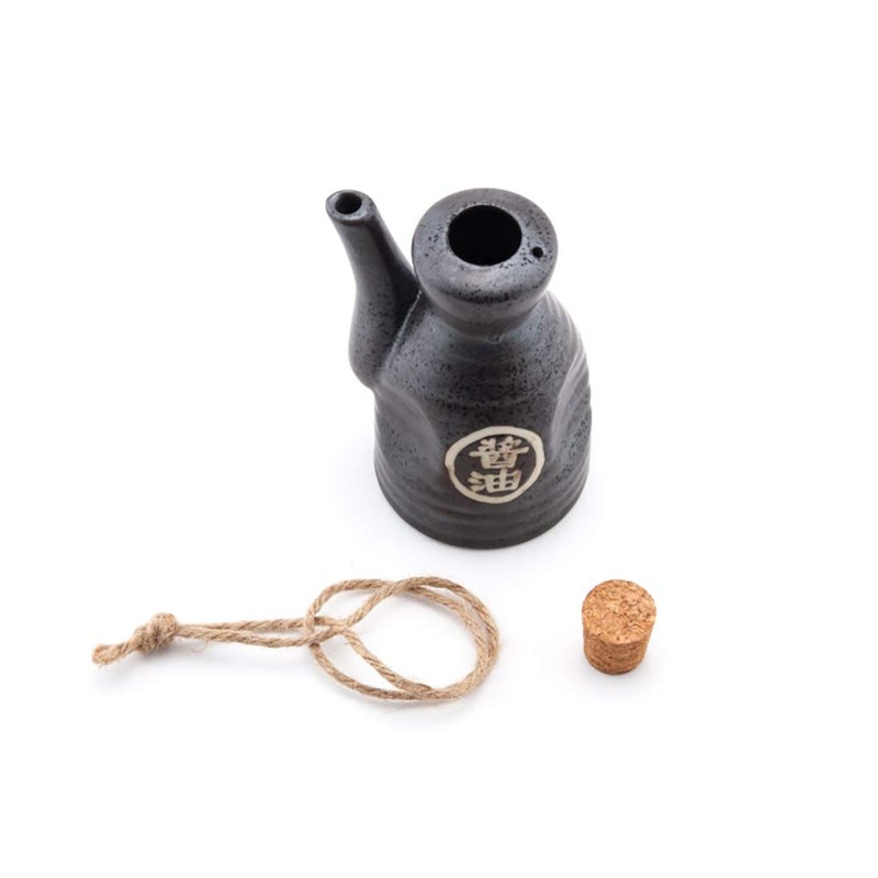 Japanese Glazed Ceramic Soy Sauce Dispenser with Cork Stopper, 4