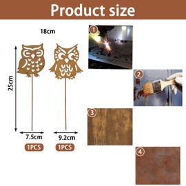 Metallic Animal Decoration for the Garden, Owl-Shaped Garden Decoration for Outdoor Areas, Accessories for Decorative Garden Stakes and Lawn Ornaments, Autumn Decoration for the Garden, 2-Piece Set