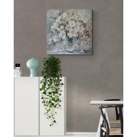 ArtNFT Flower Pictures Canvas Wall Art Home Decor, Painting Art Prints Floral Wall Art For Living Room, Bathroom Decor Farmhouse Wall Decoration, Kitchen Bedroom Decor (White Blossoms01, 20x20in)