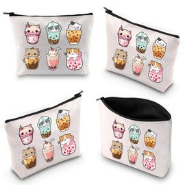 Kawaii Bubble Tea Makeup Bag Cat Boba Tea Lover Gift Bubble Tea Girl Gift Boba Drinking Cosmetic Bag (cat Bubble ku)