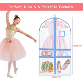 OAONY Clear Dance Garment Bags for Dancers, 40" Kids Dance Costume Bags with 4 Zipper Pockets, Waterproof Foldable Travel Storage Bag For Travel & Competitions Clothes Organizer (blue)