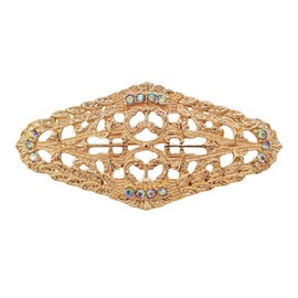 Elegant Gold - toned Oval Shaped Filigree Brooch with Crystal Embellishments