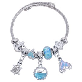 XOYOYZU Charm Bracelets for Girls Cute Cartoon Friendship Bracelets Adjustable Bangle Gifts for Girls DIY Jewelry Sea Style