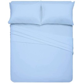 RV Bunk 42 x 80 Sheet Set, 4-Piece Bed Sheets for Campers & Travel Trailers, Fits Upto 6-10" Deep Pocket, Wrinkle-Free Luxury Soft Brushed Microfiber, RV Mattress Sheets for Motorhomes - Light Blue