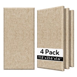 Olanglab Fiberglass Acoustic Wall Panels 4 Pack, 11.8'' x 23.6'' Sound Panels, Fabric Wrapped Sound Proof Panels for Walls (Khaki)