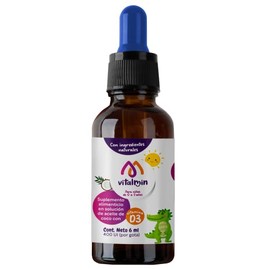 VITALKIDS Vitamina D3 VITALMIN, 180 gotas, 6 ml. Suplemento alimenticio en solución de aceite de coco.