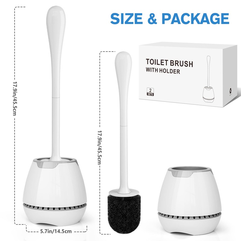 Toilet Brush 2 Pack, Toilet Bowl Brush with Ventilated Holder