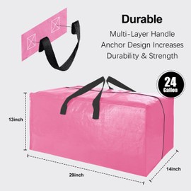 VELVETSURE 12 Pack Heavy Duty Large Moving Bags W/Backpack Straps - Strong Handles & Zippers, Storage Totes For Space Saving, Fold Flat, Alternative to Moving Box and Storage Bin, Pink