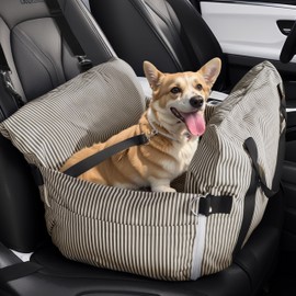 Daneey Dog Car Seat for Medium Dogs, Dog Booster Seat for Car, Fully Detachable Washable Dog Car Bed for Car Travel, Non-slip Safety Pet Car Seat with Seat Belt, Brown