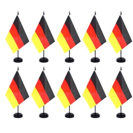 ZXvZYT Germany Flag Banner Germany Desk Flag Set Small Mini German Office Table Stick Flags with 12" Solid Pole Black Stand Base Decorations (12 Pack)
