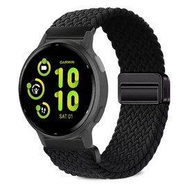 Magnetic Braided Watch Bands Compatible with Garmin Vivoactive 6/Vivoactive 5/Vivoactive 3/Venu Sq 2/Venu Sq/Forerunner 165,20mm Wristband,Replacement Nylon Sport Strap for Women Men Black