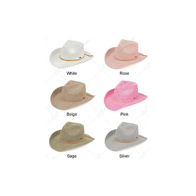 C.C Sparkly Sequin Cowboy Hat with Suede String Trim, Pink