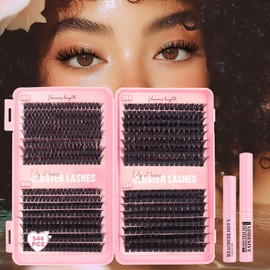 Parriparri Individual Eyelashes Kit 544pcs Cluster Lashes Book with Eyelash Glue & Remover D Curl Thick False Lash Clusters for DIY at Home(60+100+120+150D Kit)