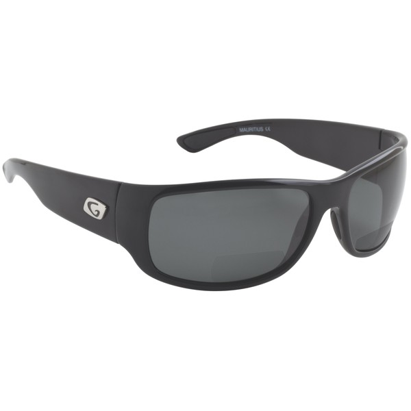 Guideline Eyegear Wake Polarized Bifocal Sunglasses with Deepwater Gray Lens, Shiny Black Frame (+1.50)