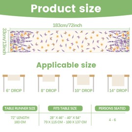 WADORN Lavender Butterfly Table Runner, 13x72 Inch Floral Butterfly Kitchen Dining Table Decoration Spring Summer Seasonal Farmhouse Table Runner for Home Anniversary Holiday Party Indoor Outdoor