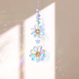 Suncatcher Window Sun Catchers, Flower Sun Catcher Crystals, Window Rainbow Maker Crystal Hanging Decor for Home Patio Indoor Outdoor Garden Kitchen Window Curtains Decor (Light Multicolor)