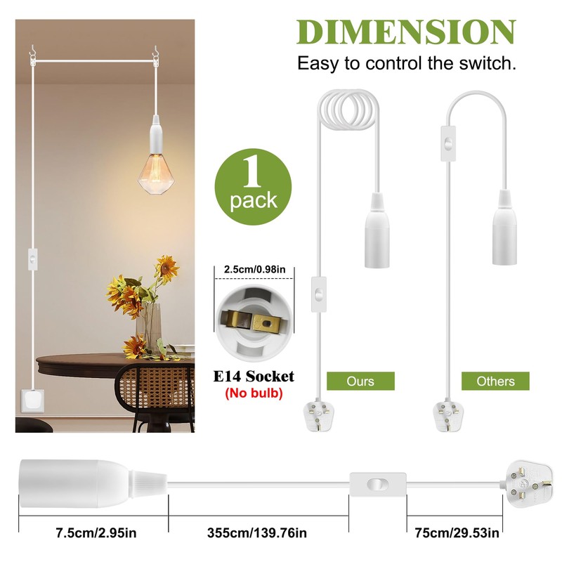 Pendant Light Ceiling Lighting Fitting, 4.5 M White plug in