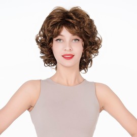 Lydell Short Soft Super Wavy Curly Wig Layered Natural Movement Synthetic Women Cosplay Wigs Light Reddish Golden Brown