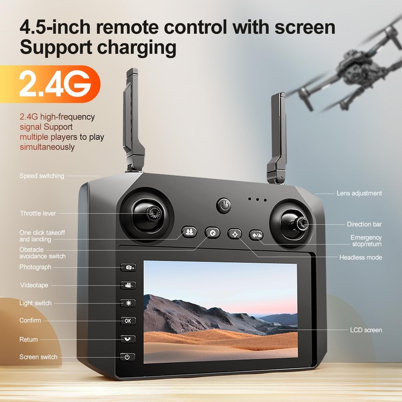 Brushless RC Drone with 4K Dual Camera, 4.5-inch HD Screen