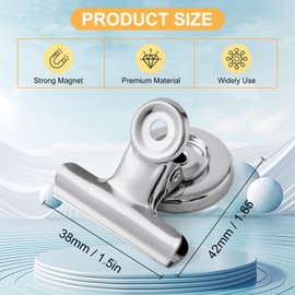 LELADY Magnetic Clip, Pack of 12 Magnetic Clips, 38 mm Silver Fridge Magnets, Magnetic Metal Clip, Strong Magnets for Magnetic Board, Fridge, Photo, Home, Office