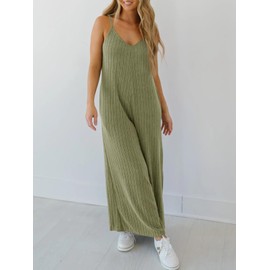 Tongmingyun Womens Casual Summer Jumpsuits Wide Leg Spaghetti Strap Ribbed Overall Jumpsuit with Pockets
