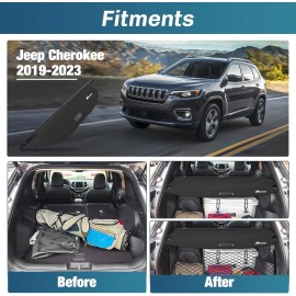 Nilight Trunk Cargo Cover for Jeep Cherokee Accessories 2019-2023 Storage Net
