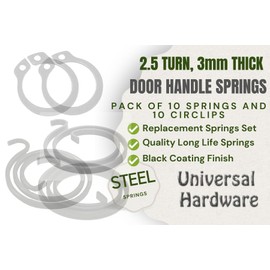 Universal Hardware Door Handle Springs Replacement Kit, 10 Springs and 10 Circlips (2.5 Turns, 3mm Thick)